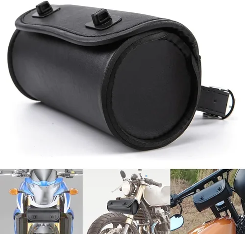 Vista 2 de kucehiup Bolsa para manillar de motocicleta, bolsa universal enrollable de herramientas de piel sintética (negro)