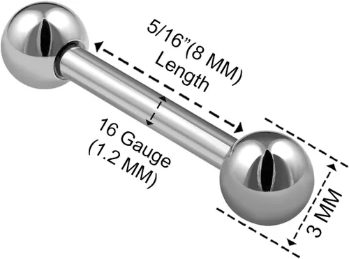 Vista 2 de 3 pendientes de barra de acero quirúrgico calibre 16 0.236 in 0.315 in 0.394 in 0.118 in bola Tragus pendientes ceja piercing joyería Ver más tamaños