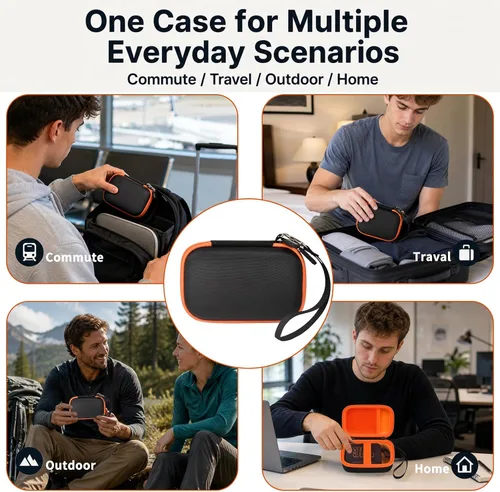 Vista 6 de Funda rígida de transporte para altavoz Bluetooth JBL Go 5/Go 4/Go 3, bolsa de almacenamiento de viaje con forro suave, bolsillo de malla, correa