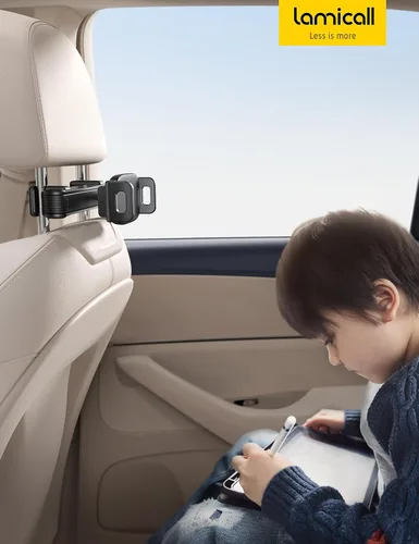 Vista 7 de Lamicall Soporte para tablet con reposacabezas de automóvil, con bloqueo, brazo de extensión 3 en 1, soporte de tableta mejorado para asiento