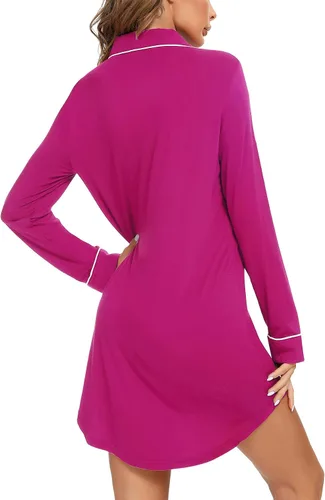 Vista 53 de Samring Camisón de pijama para mujer, manga corta/larga, con botones, camisón para dormir, camisón para novio, talla XXL