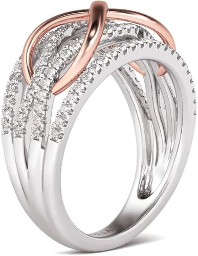 Vista 2 de Jeulia - Banda de plata de ley con infinito de dos tonos, para mujer, novia, esposa, compromiso, compromiso, aniversario de boda o cumpleaños