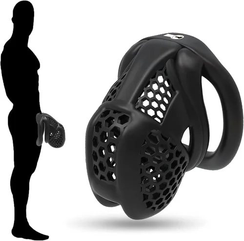 Vista 6 de Jaula de castidad masculina, jaula ligera de resina para pene masculino, dispositivo de castidad masculina, juguetes sexuales para hombres con 4