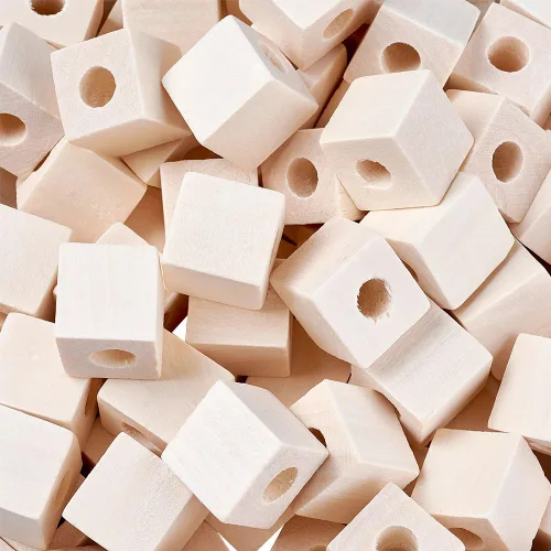 Vista 7 de 50pcs 0.748-0.787 in (3/4") Natural Blank Wooden Cube Beads Unfinished Large Hole Craft Bloques de madera