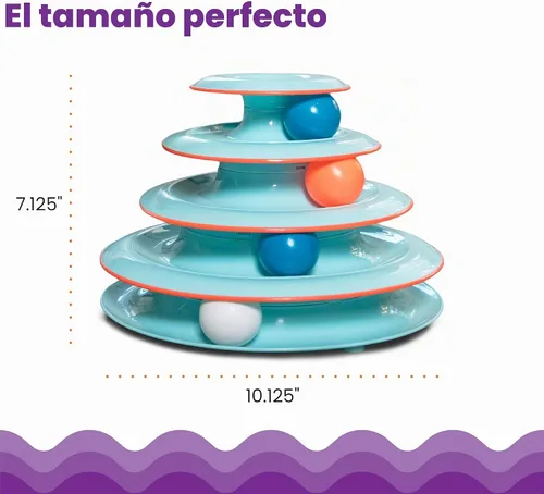 Vista 5 de Petstages - Juguete interactivo para gatos Chase Meowtain de 4 niveles 4-Level Tower, 4 Spinning Balls, Non-Slip Base, Interactive Enrichment