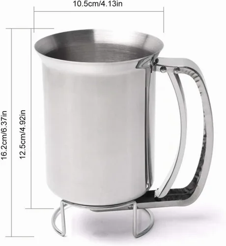 Vista 4 de Dispensador de masa de panqueques de acero inoxidable, dispensador de masa de panqueques de mano, embudo de masa profesional de 30.4 fl oz