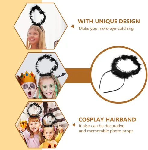 Vista 6 de Beaupretty 2 diademas con halo de ángel diadema con halo negro accesorios para el cabello para niños y niñas disfraz de Halloween y Navidad
