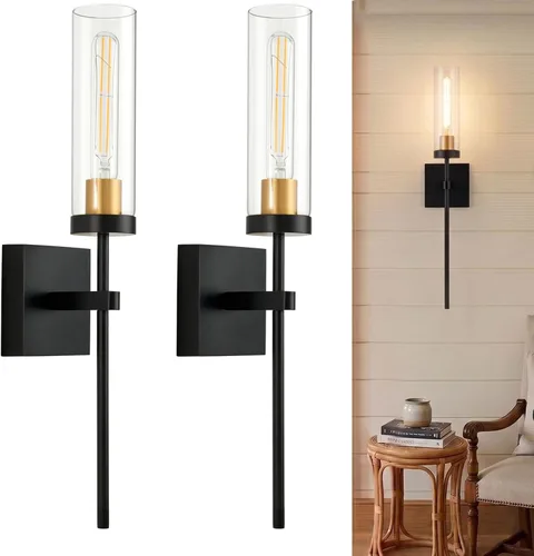 Vista 13 de Juego de 2 apliques de pared de níquel cepillado que funcionan con pilas, iluminación de pared inalámbrica recargable con control remoto, luces