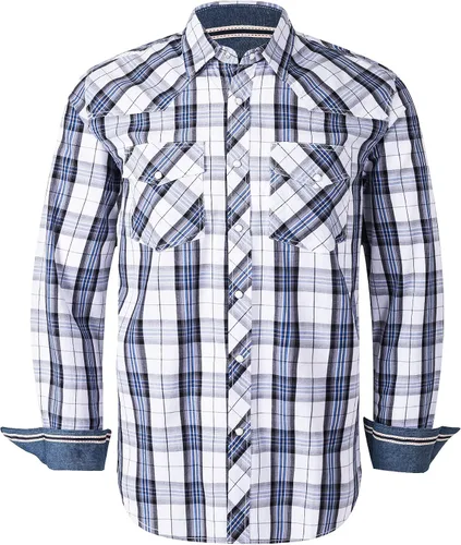 Vista 9 de Camisas occidentales de manga larga con botones para hombre, camisas a cuadros de ajuste regular Blkslub