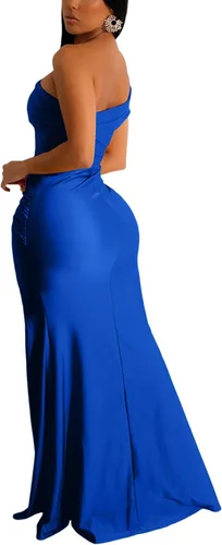 Vista 2 de LYANER Vestido largo de cóctel de una manga con hombros descubiertos y elegante para mujer