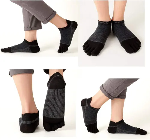 Vista 5 de VWELL Calcetines de algodón con dedos de cinco dedos, calcetines deportivos para correr, 4 pares, talla 7-11