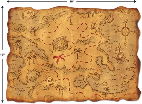 Vista 2 de Accesorio para fiestas, mapa del tesoro, plástico, 12" x 18", Multicolor