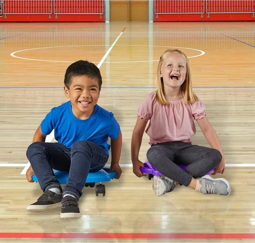 Vista 7 de hand2mind - Patinete azul para interiores con asas de seguridad para niños de 6 a 12 años, patinete de plástico con rodillos, educación física