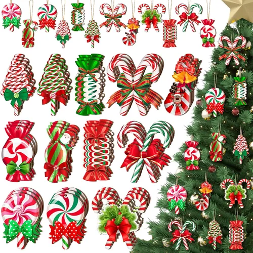Vista 10 de Ferraycle 36 adornos navideños de pan de jengibre, decoraciones de árbol de Navidad, decoraciones de 3 pulgadas, adornos colgantes de madera
