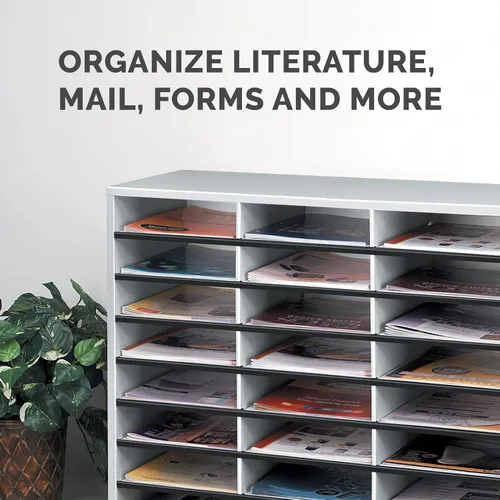 Vista 5 de Fellowes 25041, organizador de libros y cartas, 24 compartimentos, color gris claro