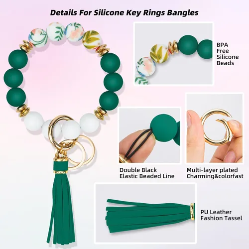 Vista 4 de Llavero pulsera de silicona con cuentas de silicona para mujer