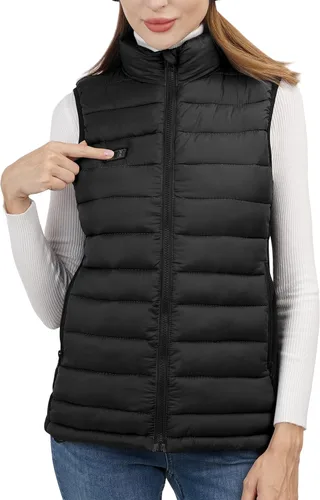 Vista 4 de Loowoko Chaleco acolchado para mujer, chaleco corto de moda de invierno, ligero, sin mangas, cálido, chaleco acolchado, abrigo acolchado
