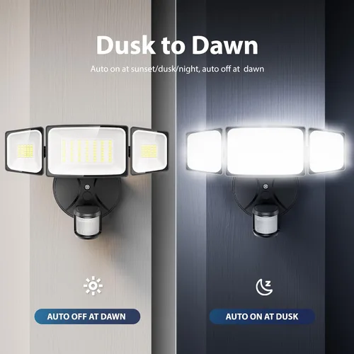 Vista 6 de Onforu Luces LED de seguridad de 55 W, luz con sensor de movimiento para exteriores, 5500 lúmenes, 6500 K, IP65 impermeable, luz de inundación