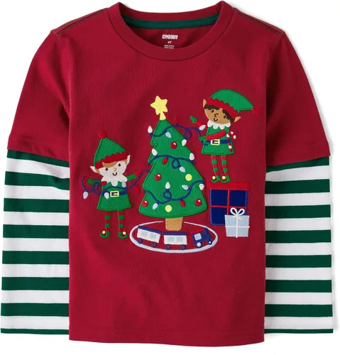 Vista 19 de Gymboree - Camisetas de manga larga con gráficos bordados en capas para niños y niños pequeños Oso de nieve azul