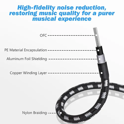 Vista 7 de Cable de guitarra, cable de instrumento, cable de bajo, cable de guitarra de 10 pies, cable de audio curvado recto de 0.250 in para varios