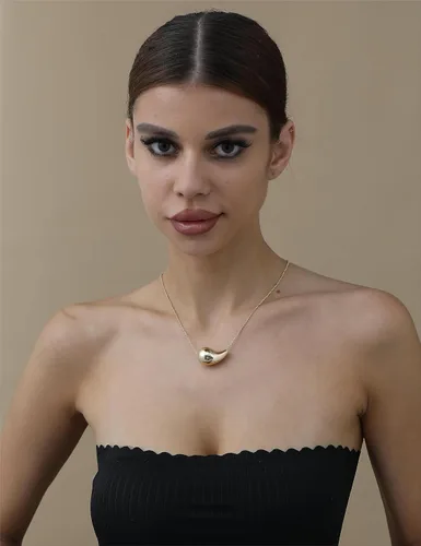 Vista 4 de Collar de gota, con forma de lágrima, chapado en oro de 14 quilates, hipoalergénico con dije de gota de agua para mujer
