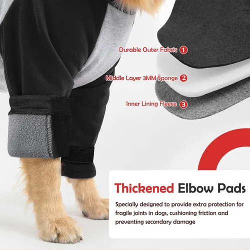 Vista 4 de Lukovee Traje de recuperación para perros – Protector de codo acolchado para dejar de lamer, manga larga para mascotas, macho, hembra, perro