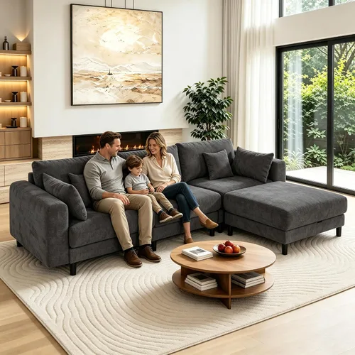 Vista 8 de Sofá de nube de 112.4 pulgadas, sofá modular en forma de L con otomana de Gris