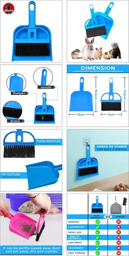 Vista 7 de Juego de mini escoba y recogedor – Kit de limpieza compacto para el hogar, coche, camping, espacios pequeños, limpieza de mascotas y viajes – Juego