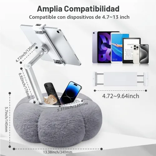 Vista 4 de CreaDream - Soporte de almohada en forma de calabaza para tableta, Kindle, iPad, soporte ajustable para teléfono con almohada para regazo y cama