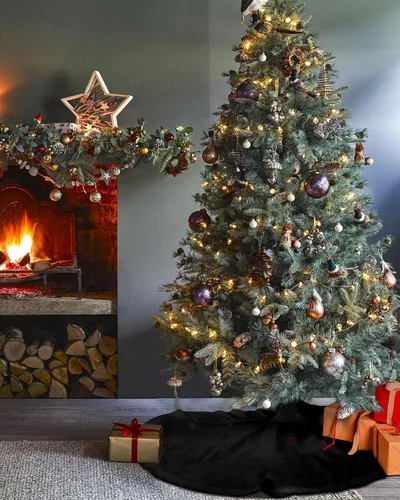 Vista 3 de Falda de árbol de Navidad de 48 pulgadas, falda de árbol negro de color sólido para Navidad, decoraciones de fiesta de Feliz Navidad, arte