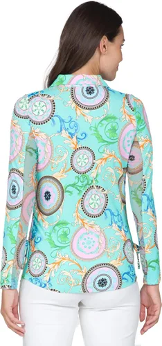 Vista 3 de IBKUL Athleisure Wear 48654 - Polo de manga larga con protección solar UPF 50+ Icefil Cooling Tech Debbie Print de longitud ajustable
