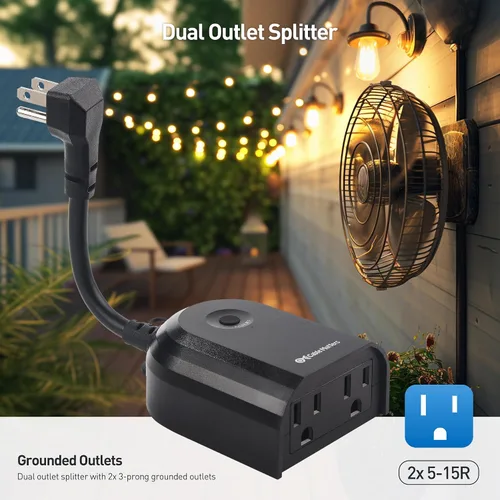 Vista 4 de Cable Matters - Enchufe con control remoto para interiores y exteriores, resistente a la intemperie, con dos tomas de corriente y enchufe plano
