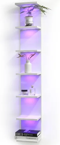 Vista 12 de VIWODS Estante de pared de 4 niveles con luces LED, estante flotante para decoración del hogar, estante vertical montado en la pared