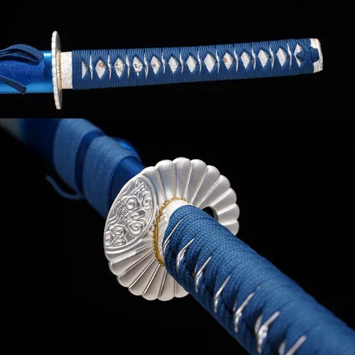 Vista 3 de Espada Katana Wuaiyebet forjada a mano tradicional de acero de alto carbono 1045/1060, espada samurai japonesa, templada al calor, de hoja completa