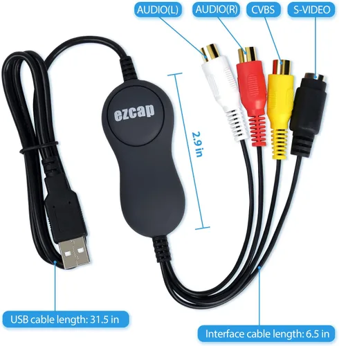 Vista 3 de Mwin Tarjeta de captura de video USB 2.0, convertidor VHS/VCR a digital, digitalizar video analógico para Mac o Windows, VHS/VCR/TV a DVD fácil