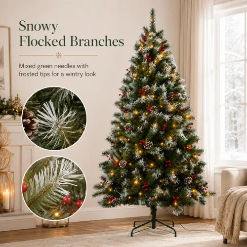 Vista 6 de CHILLSUN Árbol de Navidad artificial preiluminado de 6 pies con luces LED Árbol de Navidad preiluminado de 6 pies con luces LED blancas cálidas