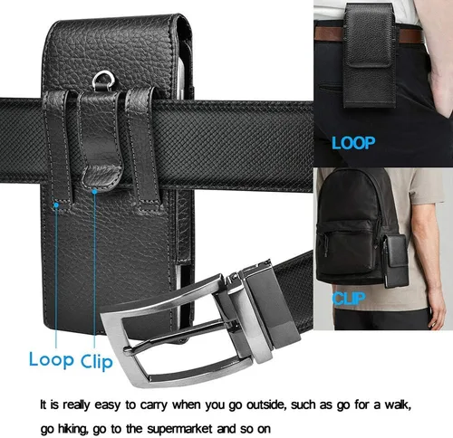 Vista 6 de Funda de cuero para iPhone 17 Pro, Samsung, Motorola, Xiaomi, funda de protección Huawei, funda de protección para teléfono con hebilla de cinturón