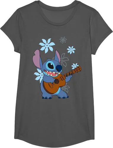 Vista 23 de Camiseta de danza floral Lilo & Stitch con ukelele para niñas Gris asfalto