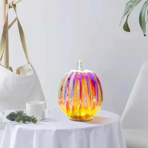 Vista 4 de Romingo Luz de calabaza de cristal de mercurio con temporizador para decoraciones de calabaza de Halloween, decoración de otoño y Acción de Gracias