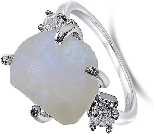 Vista 27 de Anillo de cristal crudo real con piedra natal, plata de ley, oro blanco, regalo de joyería para ella, regalo de Navidad, Día de la Madre