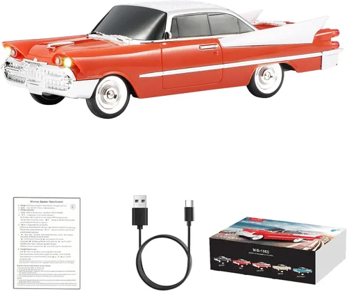Vista 9 de WSTER WS-1965 Replica altavoz Bluetooth – Diseño retro de cohete coche, sonido HD, TWS, luces LED de fiesta, radio FM, reproducción USB/TF, Beige