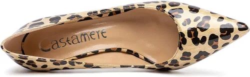 Vista 4 de Castamere Zapatos de tacón alto básicos para mujer, sin cordones, puntiagudos, tacón de aguja de 3.3 in charol leopardo beige