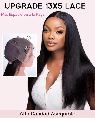 Vista 2 de Subella - Peluca de cabello humano de densidad 180, pelucas rectas con encaje frontal, prearrancadas, 14 pulgadas 180% negro natural