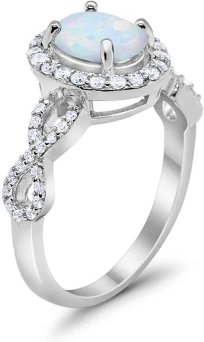Vista 3 de Blue Apple Co. Infinity Art Deco Halo Anillo de compromiso de boda ovalado redondo circonita cúbica sólida 925 plata de ley 925 a elegir