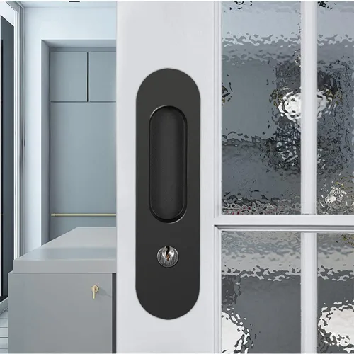 Vista 5 de Hardware de bloqueo de puerta de bolsillo de privacidad de 6.8 pulgadas, manija de bloqueo de puerta invisible con llaves, manija de puerta Negro