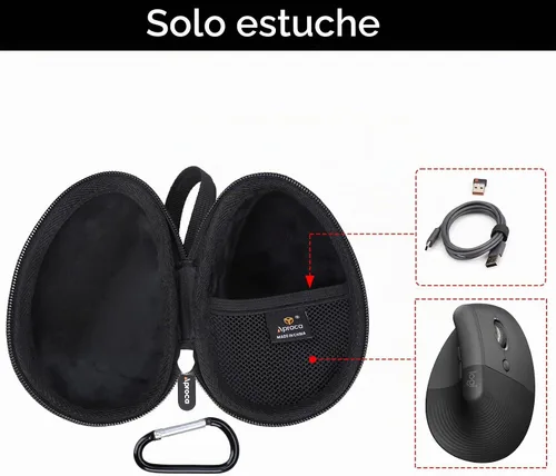 Vista 2 de Aproca Funda compatible con Logitech Lift Vertical / MX Vertical Wireless Mouse, bolsa de almacenamiento portátil para accesorios, color negro