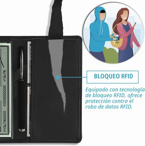 Vista 4 de Sanlykate Funda de libro de cheques de cuero para hombres y mujeres, estuche de libro de cheques con bloqueo RFID con tarjetero y divisor gratuito