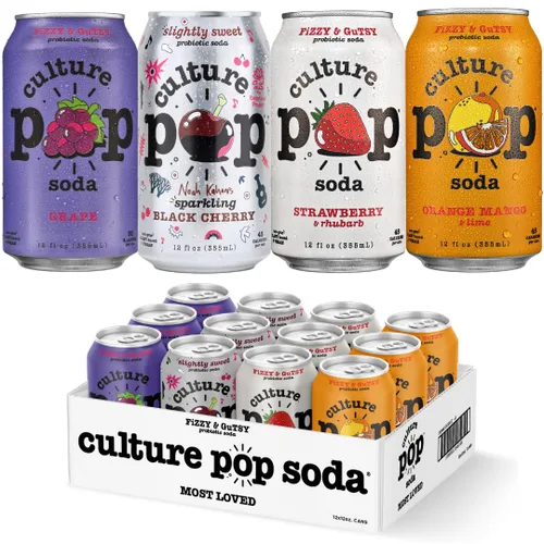 Vista 10 de Culture Pop Soda, cereza negra espumosa de Noah Kahan, soda probiótica baja en azúcar, alternativa al jugo espumoso, sin OMG, kosher, sin gluten