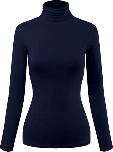 Vista 22 de MixMatchy Camiseta básica de manga larga con cuello alto y corte ajustado para mujer Negro