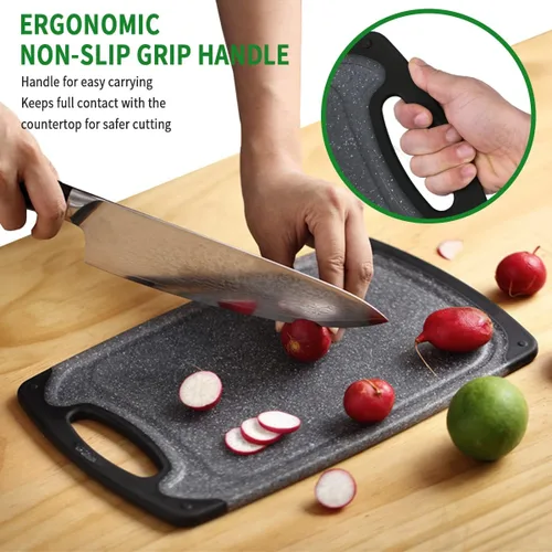 Vista 4 de Pak Juego de tablas de cortar, tabla de cortar, tablas de cortar de plástico para cocina, aptas para lavavajillas, sin BPA, grande, tabla de cortar